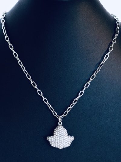 Elegant Silver Rhinestone Puffed Ivy Locket Necklace