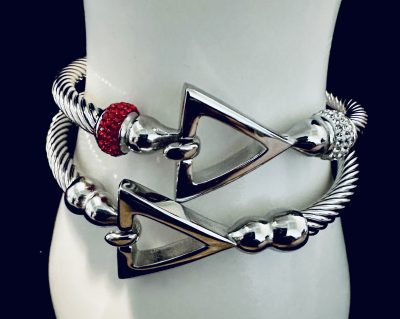 Elegant Silver/Silver Red/White Rhinestone Cable Triangle Bracelets