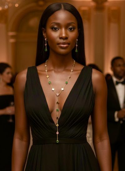 Radiant Ivy Lariat Y-Necklace: Gold Pink and Green