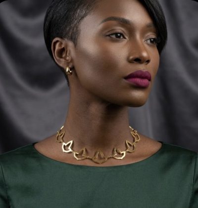 Choker Ivy Necklace and Bracelet - Black Gold and Silver