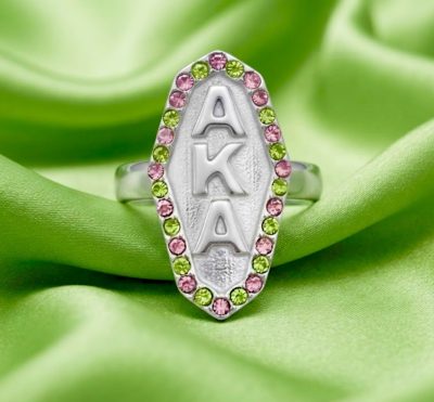 AKA Hexagonal Pink & Green Crystal Framed Pave' Ring - Gold and Silver