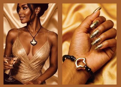 Gorgeous Two-Tone Black/Gold Large Ivy Necklace and Matching Bracelet