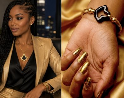 Gorgeous Two-Tone Gold/Black Large Ivy Necklace and Matching Bracelet